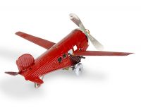 Propeller airplane red, wind up tin toy (~17cm)